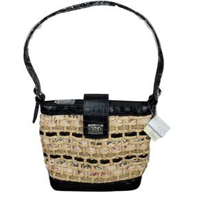 Vintage Straw Purse Cottagecore Woven Rattan Black Tan Elka Handbags New 90's